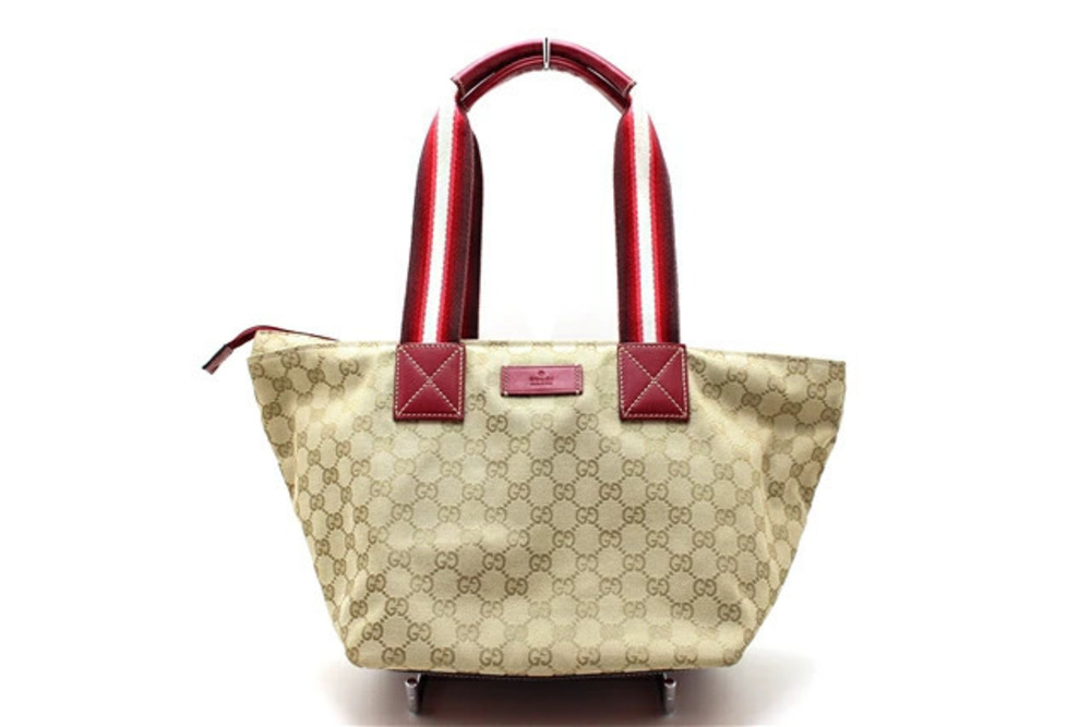 Gucci GG Canvas Tote Bag Beige Cream Red